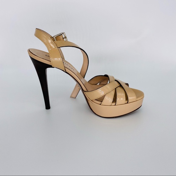 Gaston Lucioli Sandals Platforms and 5” Heels Tan Patent Leather Size 8 - Picture 11 of 14